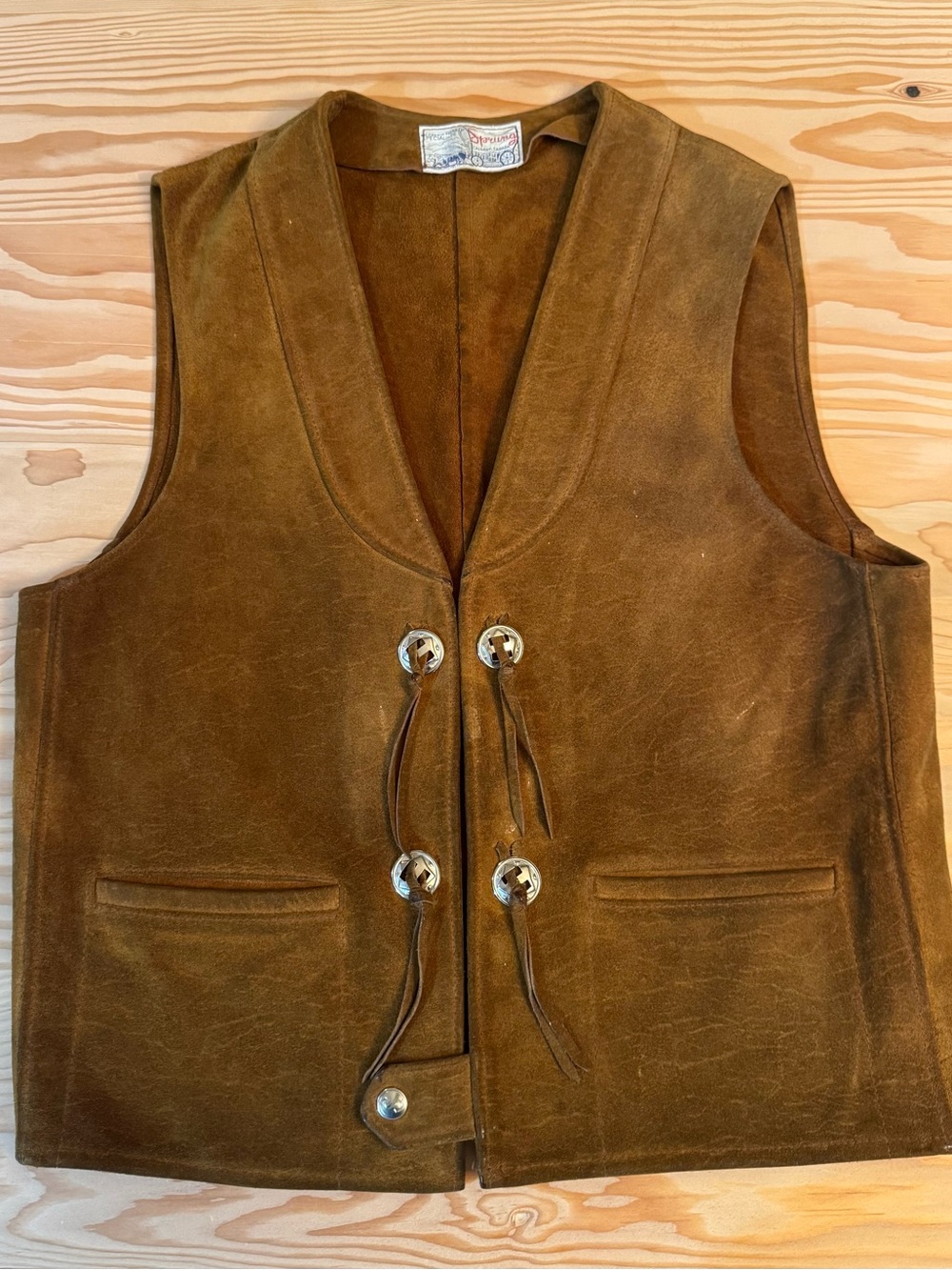 Brown Suede leather Vest with Concho Toggle Closures cowgirl boho from 1970s